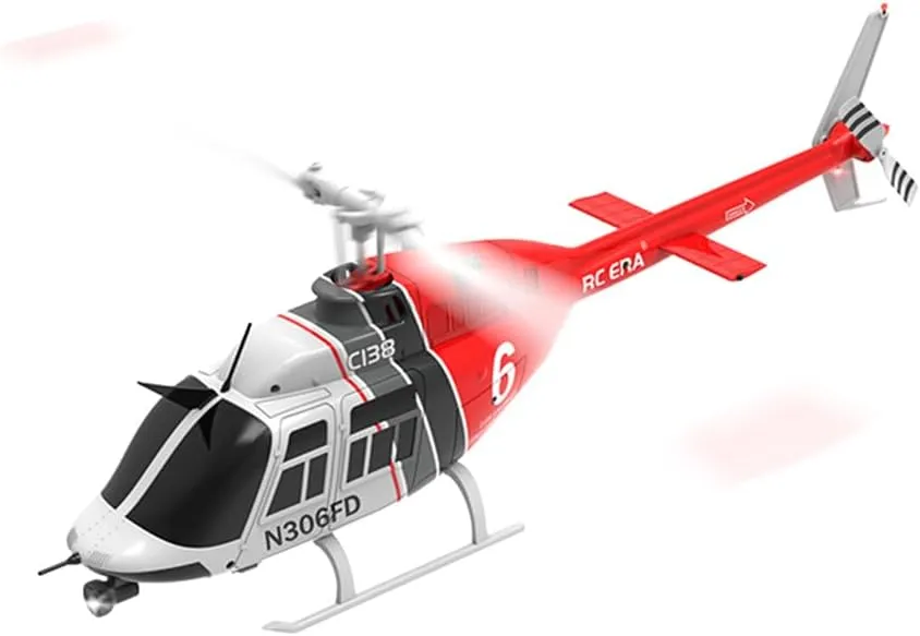 C138 Bell206 Remote Control Helicopter for Adults, 1:33 RC Helicopter 2.4G 6CH RTF Single Propeller Aileron Free, Six-axis Gyroscope, Modular Battery, One-Touch Function (2 Batteries)