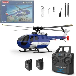 C186MAX BO105 Gunship Helicopter for Adults, Remote Control 2.4G RC 4CH Single Flybarless Helicopter Model with 6-Axis Gyro - RTF RC Version, 2 Batteries