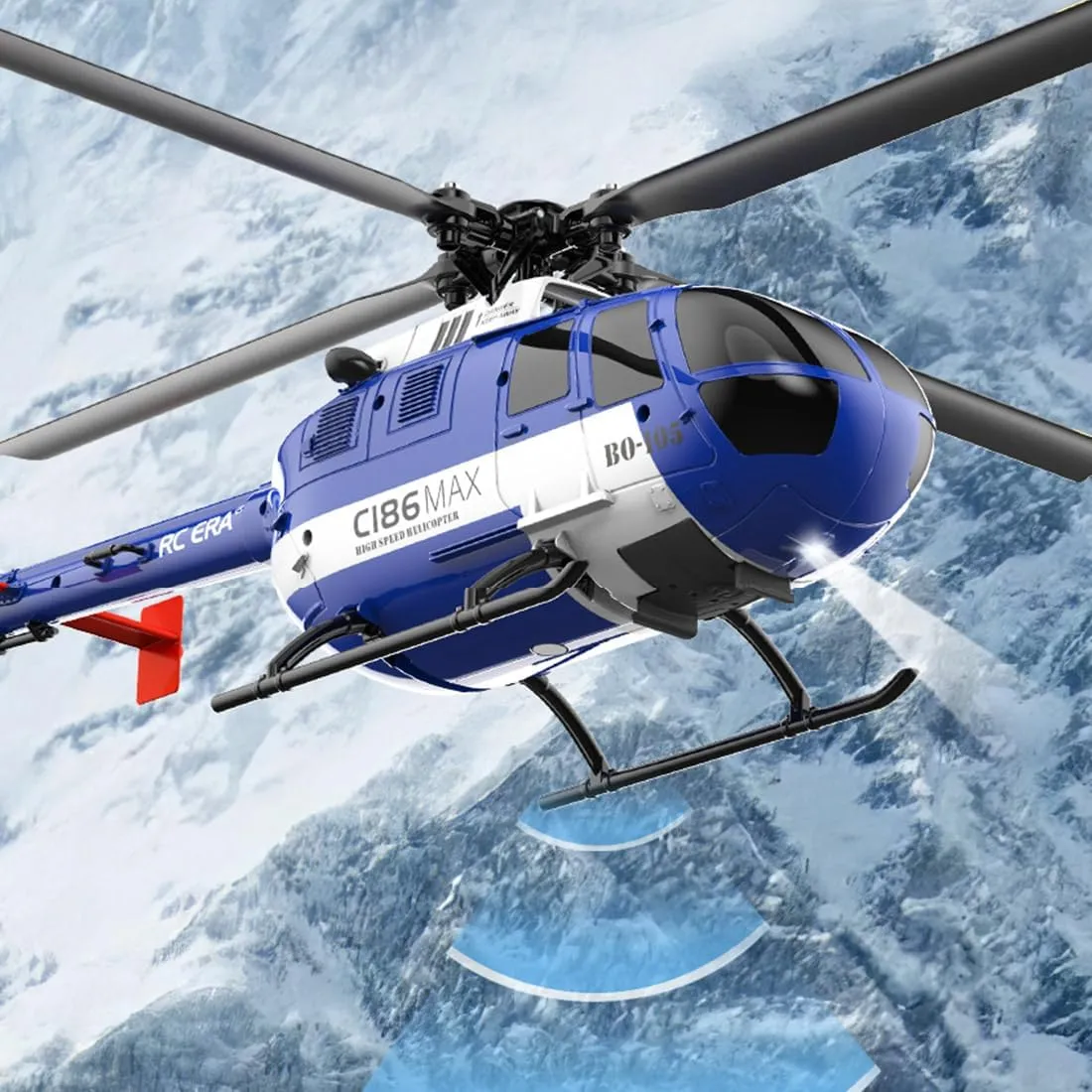 C186MAX BO105 Gunship Helicopter for Adults, Remote Control 2.4G RC 4CH Single Flybarless Helicopter Model with 6-Axis Gyro - RTF Total Control Version, 4 Batteries