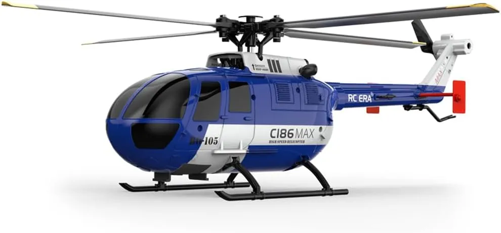 C186MAX BO105 Gunship Helicopter for Adults, Remote Control 2.4G RC 4CH Single Flybarless Helicopter Model with 6-Axis Gyro - RTF Total Control Version, 4 Batteries