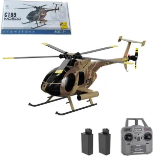 C189 Remote Control Helicopter, MD500 RC Helicopter Model, 1/28 Scale 4CH Single-Rotor Helicopter with 6-Axis Gyro and Brushless Motor, 2.4GHz RC Aircraft for Adults (Camouflage(2 Batteries))