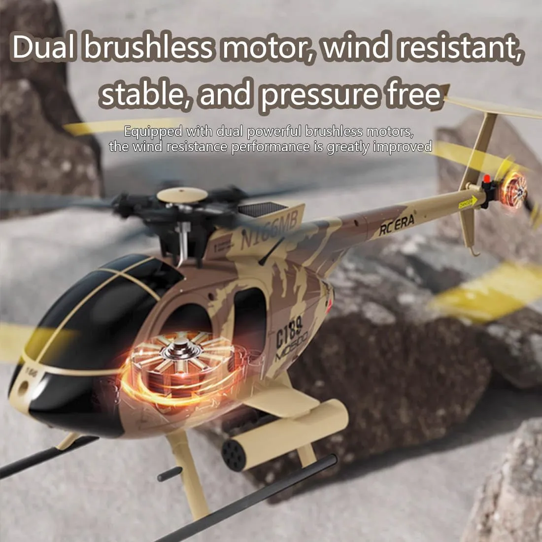 C189 Remote Control Helicopter, MD500 RC Helicopter Model, 1/28 Scale 4CH Single-Rotor Helicopter with 6-Axis Gyro and Brushless Motor, 2.4GHz RC Aircraft for Adults (Camouflage(2 Batteries))