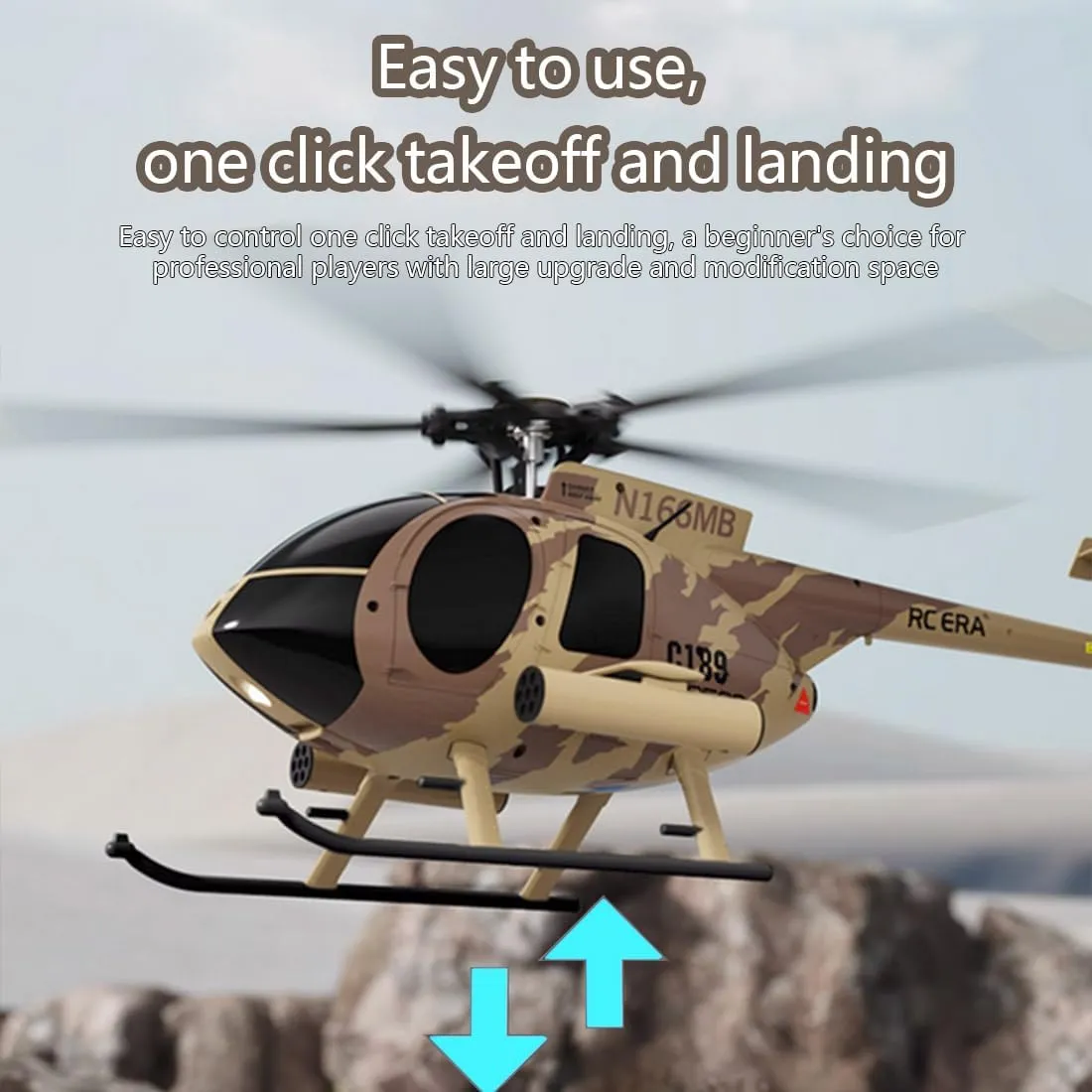 C189 Remote Control Helicopter, MD500 RC Helicopter Model, 1/28 Scale 4CH Single-Rotor Helicopter with 6-Axis Gyro and Brushless Motor, 2.4GHz RC Aircraft for Adults (Camouflage(2 Batteries))