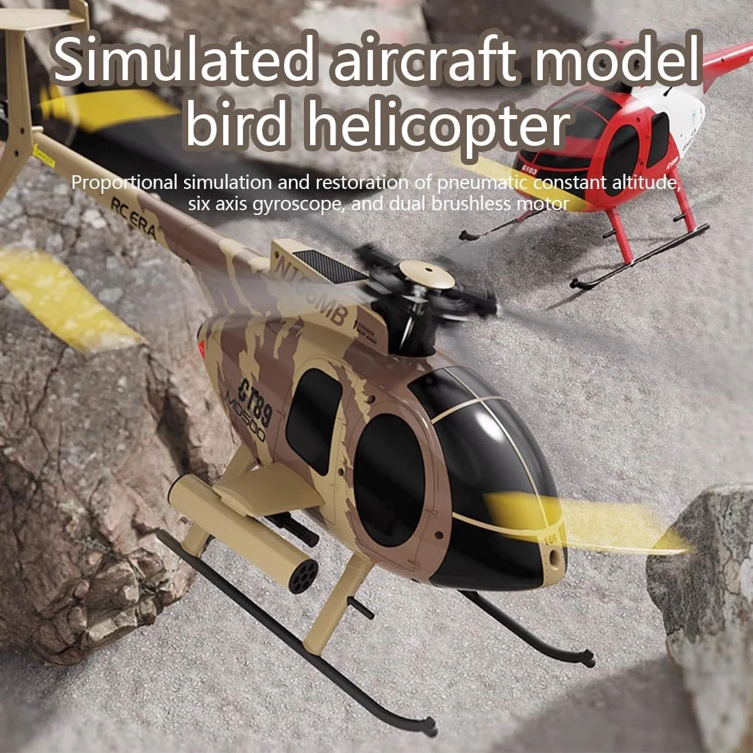 C189 Remote Control Helicopter, MD500 RC Helicopter Model, 1/28 Scale 4CH Single-Rotor Helicopter with 6-Axis Gyro and Brushless Motor, 2.4GHz RC Aircraft for Adults (Camouflage(2 Batteries))