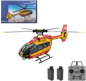 C190 RC Helicopter for Adults, 1:30 Scale H145 2.4G 6CH RC Helicopter Single Propeller Aileron Free, Optical Flow Positioning, Six-axis Gyroscope Stabilization (Yellow (2 Batteries)