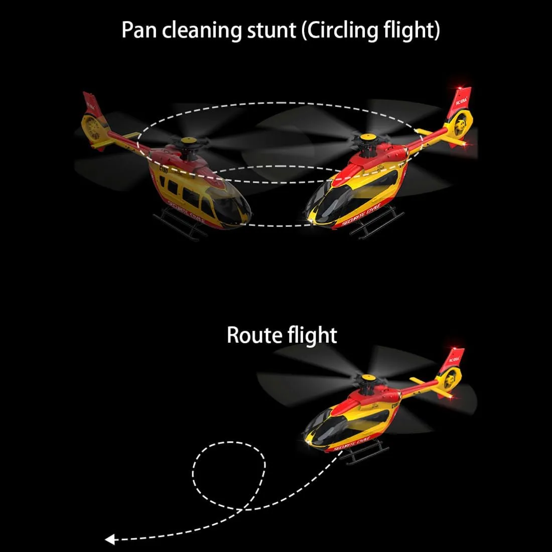 C190 RC Helicopter for Adults, 1:30 Scale H145 2.4G 6CH RC Helicopter Single Propeller Aileron Free, Optical Flow Positioning, Six-axis Gyroscope Stabilization (Yellow (2 Batteries)
