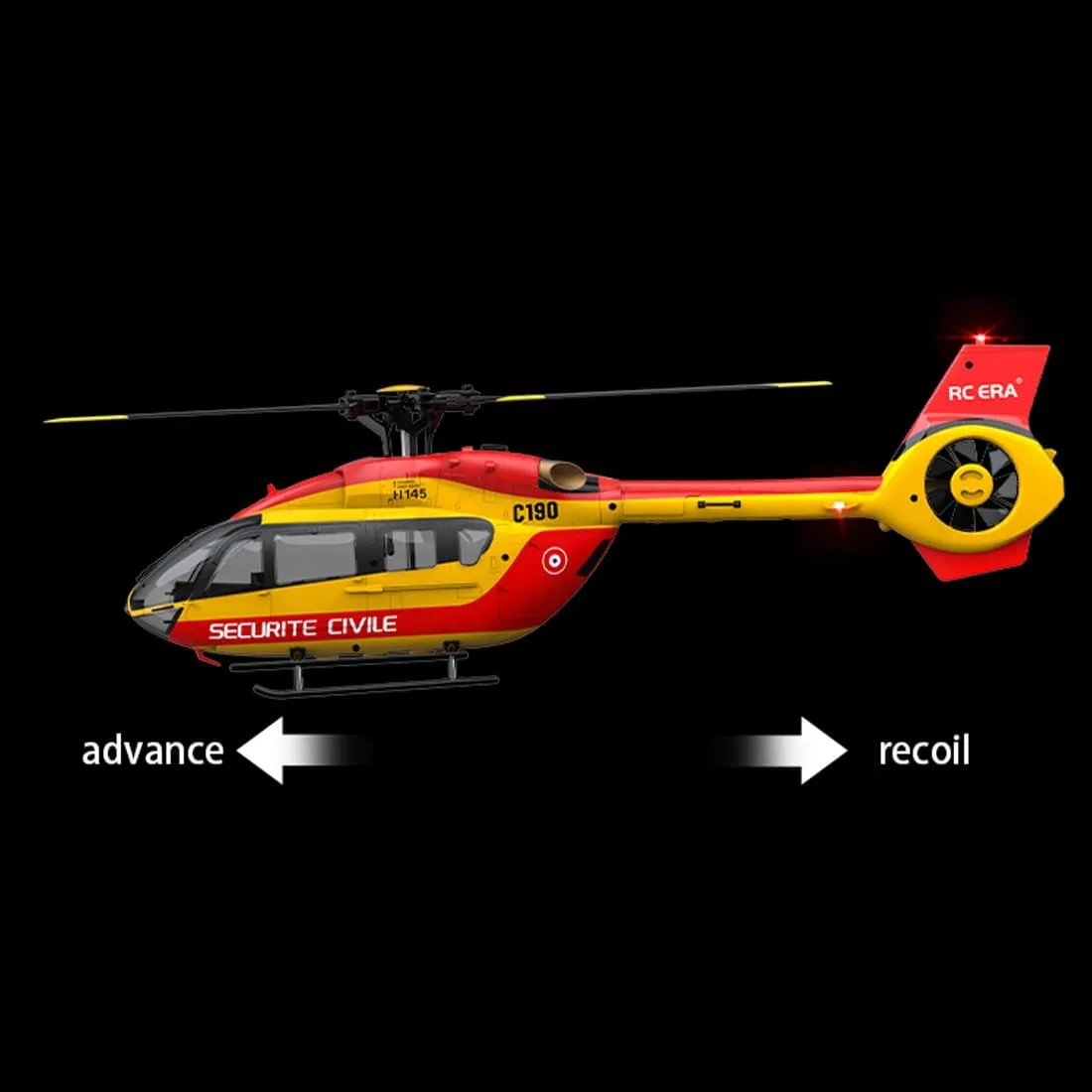 C190 RC Helicopter for Adults, 1:30 Scale H145 2.4G 6CH RC Helicopter Single Propeller Aileron Free, Optical Flow Positioning, Six-axis Gyroscope Stabilization (Yellow (2 Batteries)