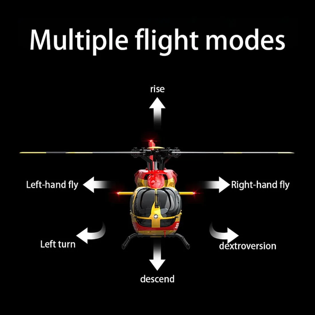 C190 Remote Control Helicopter for Adults, 1:30 Scale H145 2.4G 6CH RC Helicopter Single Propeller Aileron Free, Optical Flow Positioning, Six-axis Gyroscope Stabilization (Red & Yellow(3 Batteries)