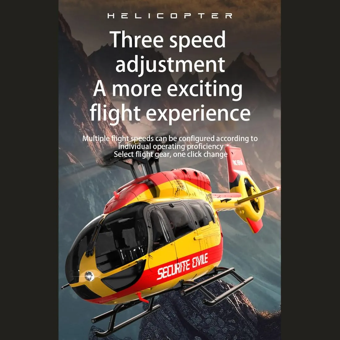 C190 Remote Control Helicopter for Adults, 1:30 Scale H145 2.4G 6CH RC Helicopter Single Propeller Aileron Free, Optical Flow Positioning, Six-axis Gyroscope Stabilization (Red & Yellow(3 Batteries)