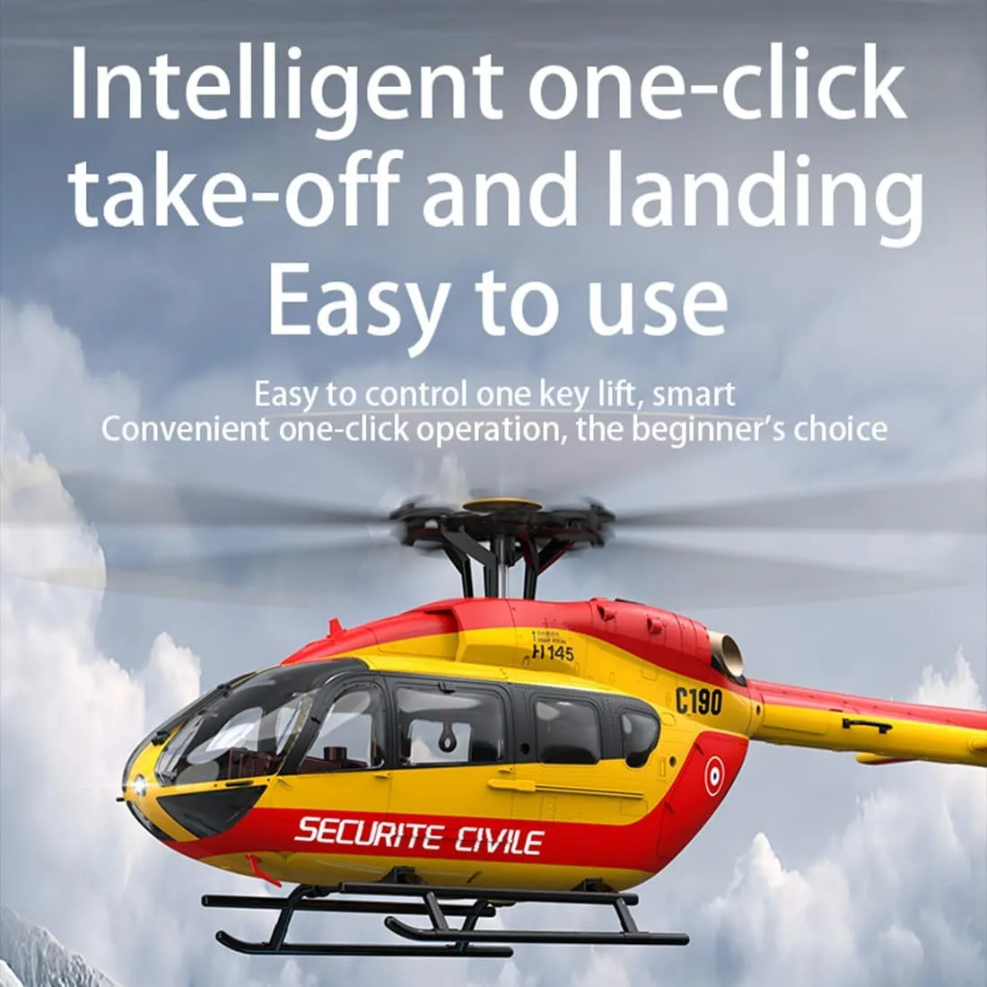 C190 Remote Control Helicopter for Adults, 1:30 Scale H145 2.4G 6CH RC Helicopter Single Propeller Aileron Free, Optical Flow Positioning, Six-axis Gyroscope Stabilization (Red & Yellow(3 Batteries)