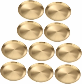 Cabilock Stainless Steel Plate Simple Steak Tray Round Fries Plate Multi-purpose Serving Tray Set of 10