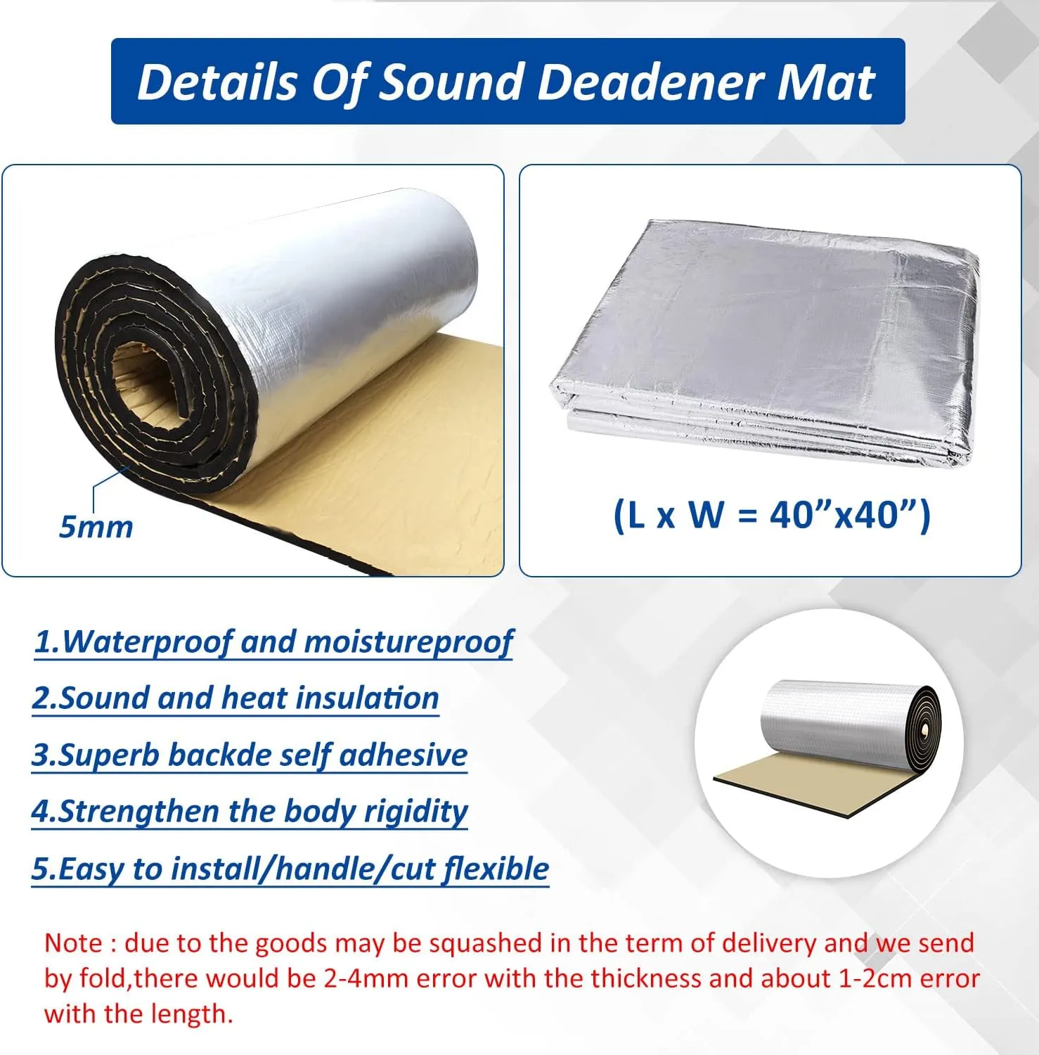 Car Heat Sound Deadening Insulation Mat, - 197 Mil 10.8 Sqft Automobile Sound Deadening & Heat Insulation Material for Auto Hood Engine Roof Door and Trunk,40 Inch x 40 Inch, Aluminum Foil Finish
