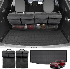 Cargo Mat Trunk Organizer Compatible with 2020-2024 Ford Explorer Accessories,Cargo Liner Storage Bag Rear Trunk Mat 6&7 Passenger TPE Material All-Weather Protector（Trunk Mat Organizer）