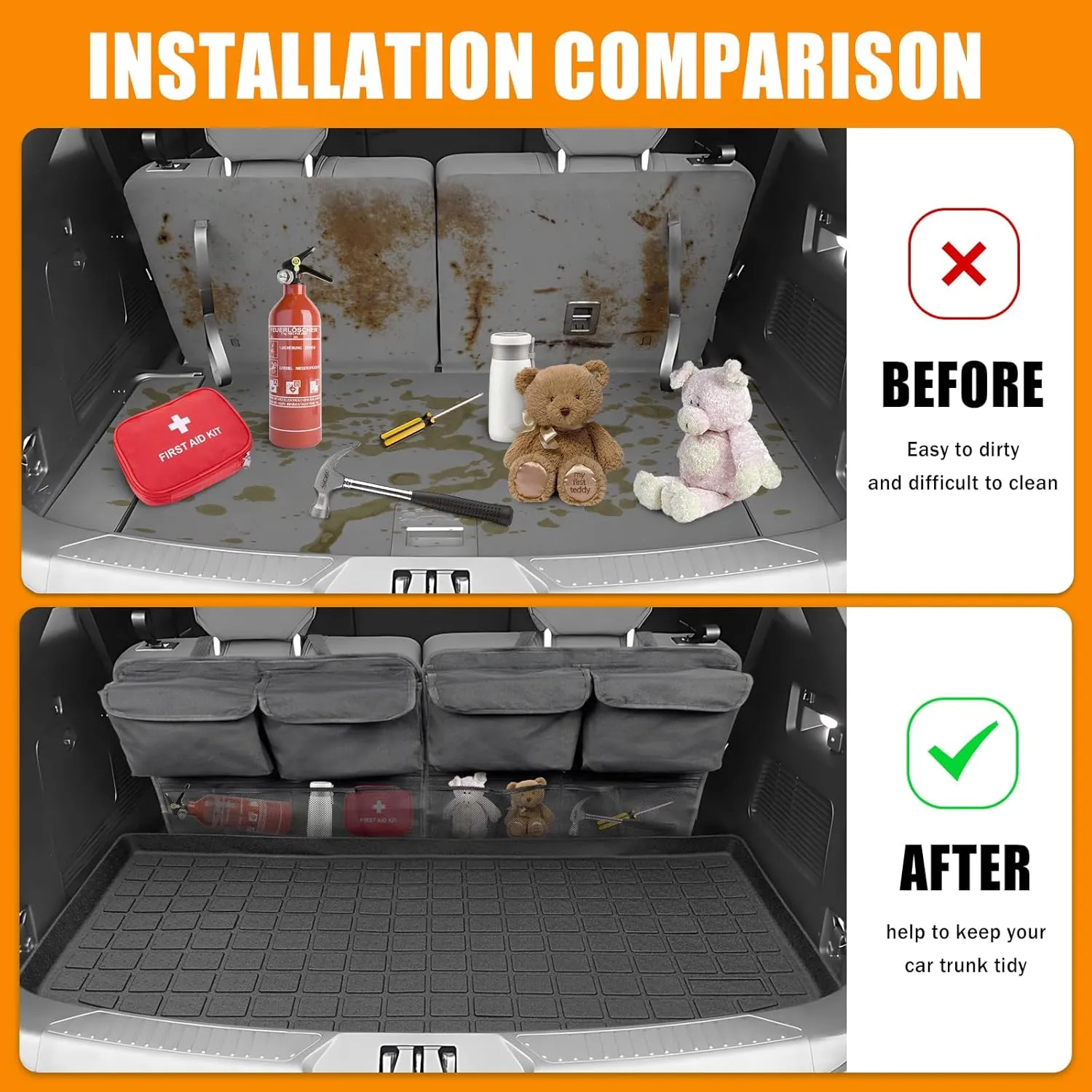 Cargo Mat Trunk Organizer Compatible with 2020-2024 Ford Explorer Accessories,Cargo Liner Storage Bag Rear Trunk Mat 6&7 Passenger TPE Material All-Weather Protector（Trunk Mat Organizer）