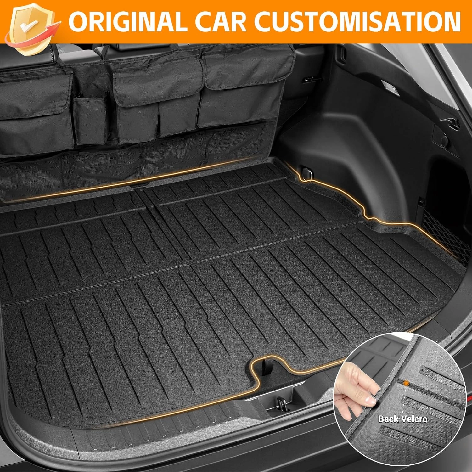 Cargo Mat Back Seat Organizer Compatible with 2016-2024 2025 Toyota RAV4 Storage Bag Trunk Accessories Mat All-Weather Trunk Liner Accessories TPE Seat Back Protector for 2024 2025 Toyota RAV4
