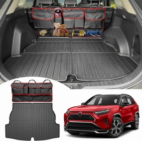 Cargo Mat Back Seat Organizer Compatible with 2016-2024 2025 Toyota RAV4 Storage Bag Trunk Accessories Mat All-Weather Trunk Liner Accessories TPE Seat Back Protector for 2024 2025 Toyota RAV4
