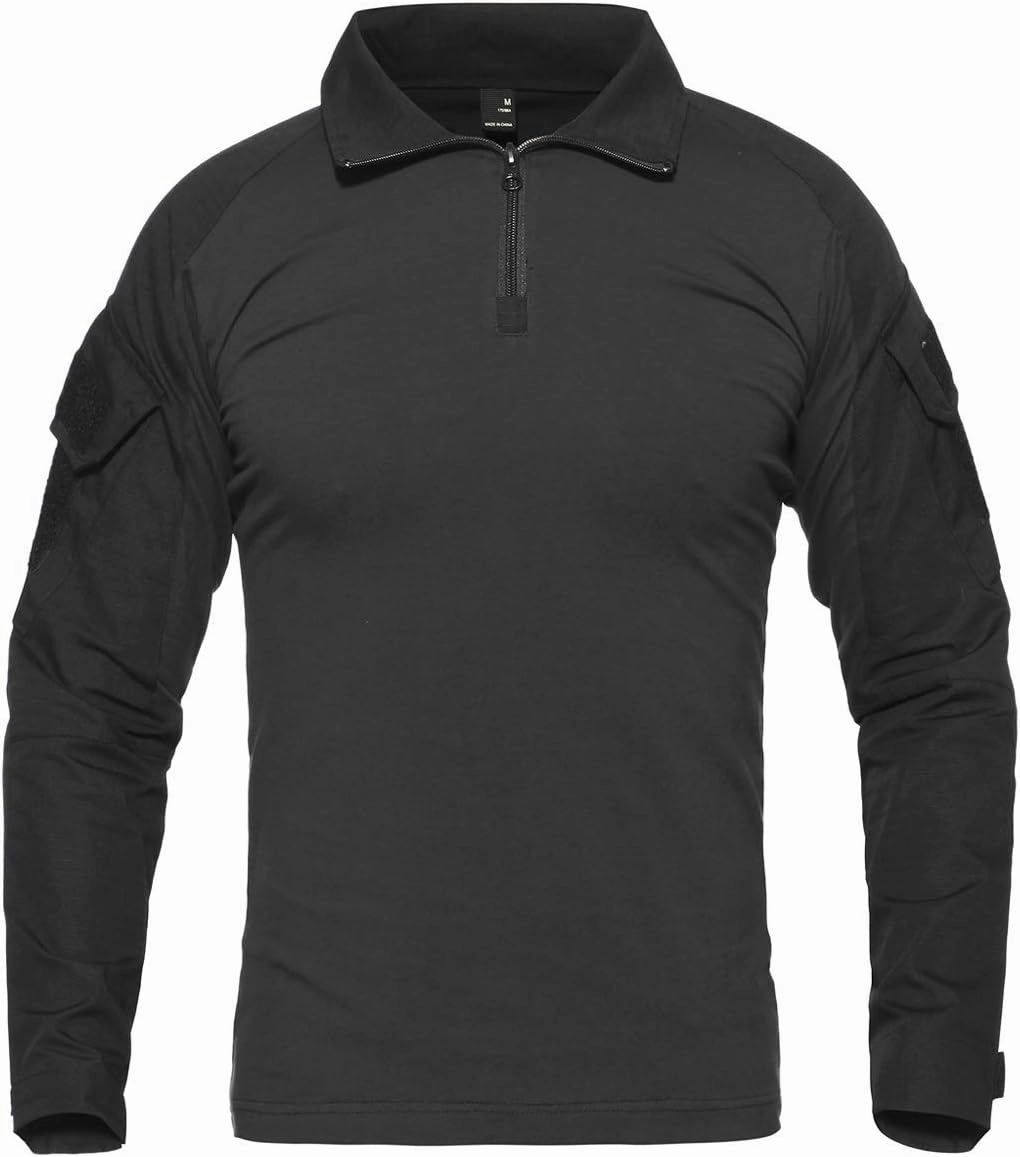 CARWORNIC Men's Tactical Combat Shirt, 1/4 Zipper Long Sleeve Camo Army Military T Shirt