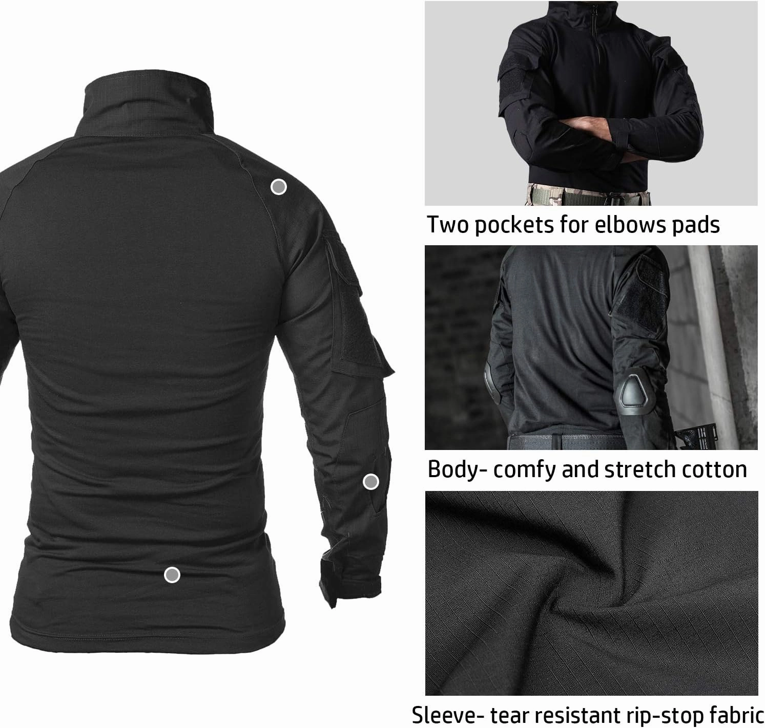 CARWORNIC Men's Tactical Combat Shirt, 1/4 Zipper Long Sleeve Camo Army Military T Shirt
