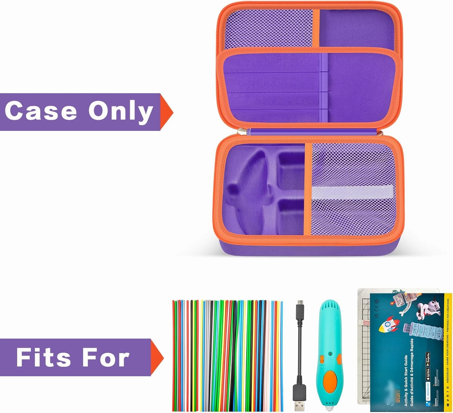 Case for 3Doodler Start  Essentials (2023/2024) for 3D Pen Set for Kids, Art Activity Set Storage for Educational STEM Toy, Hold Plastic Filaments Strands, for DoodlePad and Cable - Box Only (Purple)