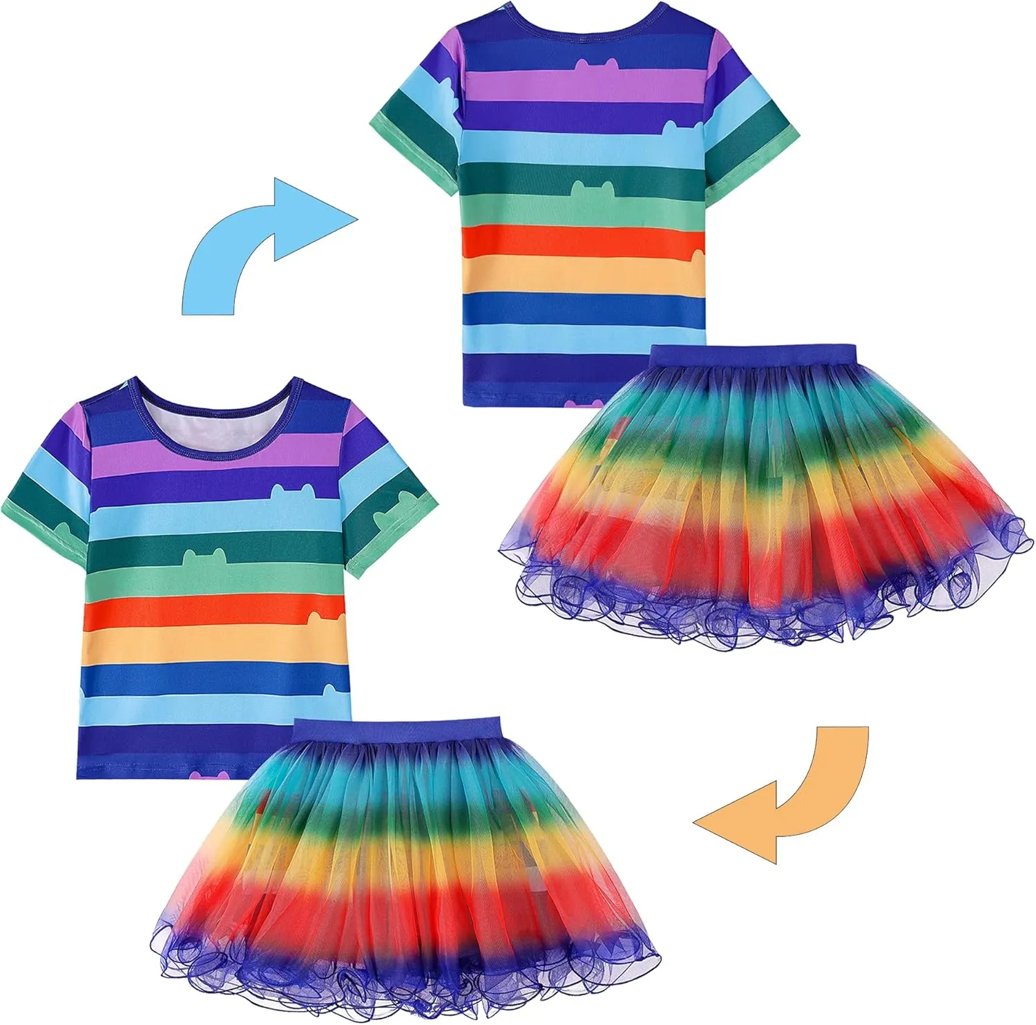 Cat Dollhouse Rainbow Tutu Dress for Girls, Birthday Outfit Set Costumes with Headband and Bag Halloween Party