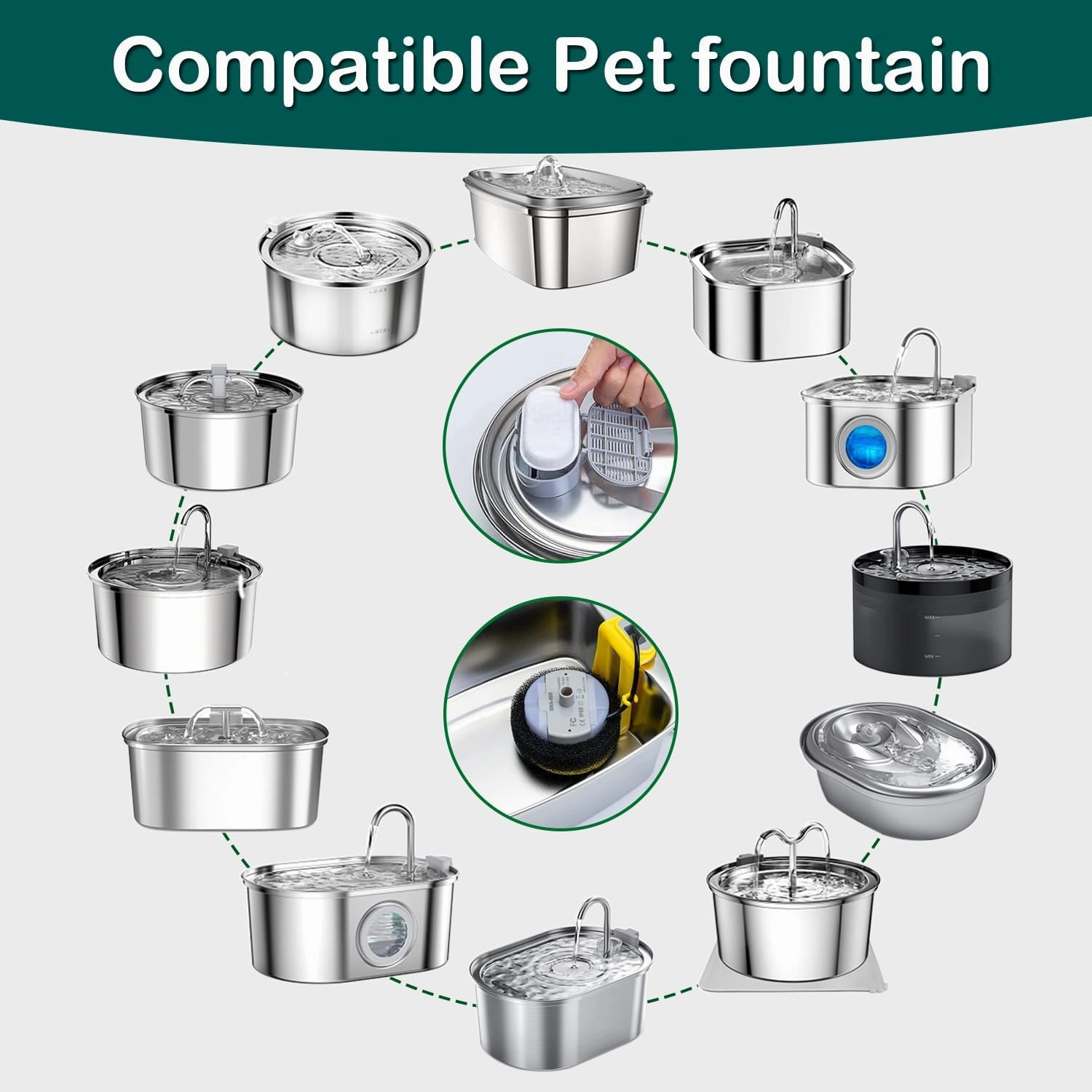 Cat Water Fountain Filters,Cat Fountain Replacement Filters for Stainless Steel 108oz/3.2L&67oz/2L Adjustable Water Flow Pet Water Fountain,Dog Water Fountain (16 16 Pack)