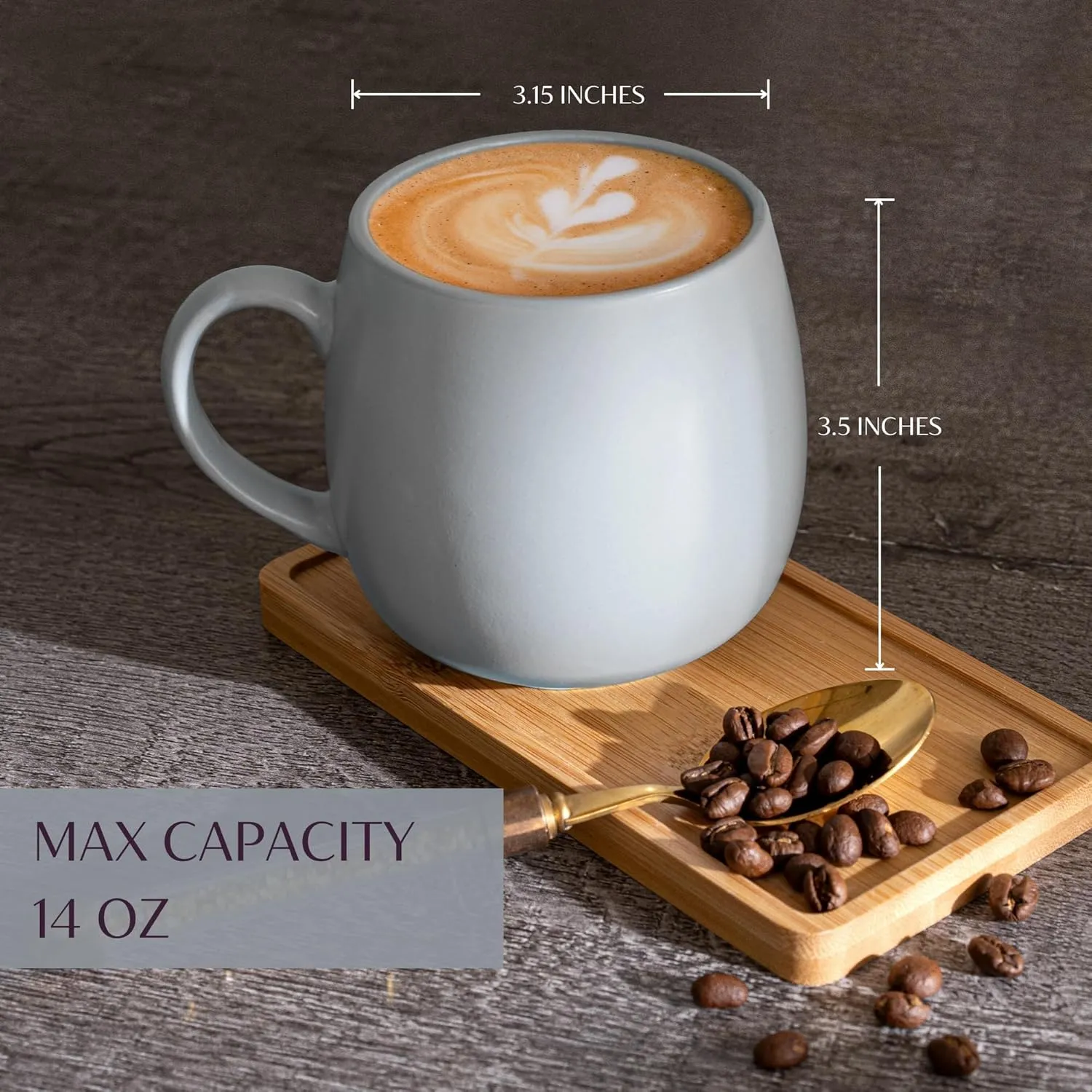 Ceramic Coffee Mugs Set of 6, 14oz - Modern Scandinavian Aesthetic Cup- Microwavable Stoneware Coffee Cups with Comfortable Handle - Tea Mug Set for Latte, Cappuccino, Soup - Soft Sage Green
