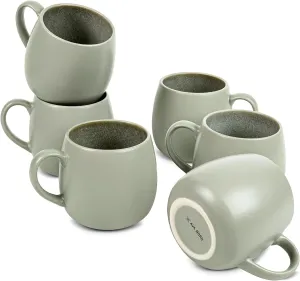 Ceramic Coffee Mugs Set of 6, 14oz - Modern Scandinavian Aesthetic Cup- Microwavable Stoneware Coffee Cups with Comfortable Handle - Tea Mug Set for Latte, Cappuccino, Soup - Soft Sage Green