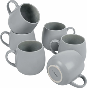 Ceramic Coffee Mugs Set of 6, 14oz - Modern Scandinavian Aesthetic - Microwavable Stoneware Coffee Cups with Comfortable Handle - Tea Mug Set for Latte, Cappuccino, Soup - Pale Blue Mist