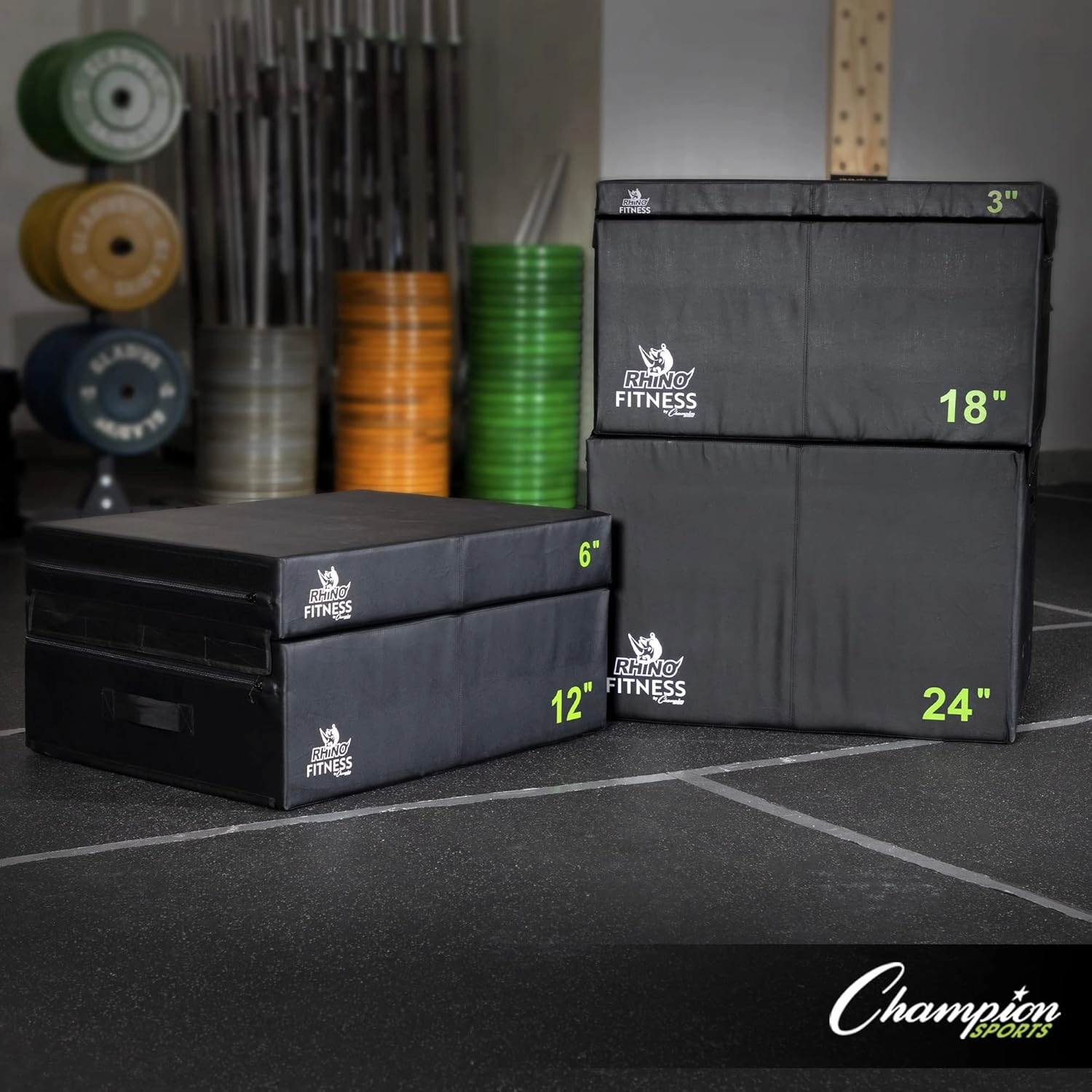 Champion Sports Foam Plyometric Box, Black - Durable Jump Boxes for Training with Handles, Hook and Loop Flaps - Stackable Plyo Box Jumps for Gym - Multiple Sizes