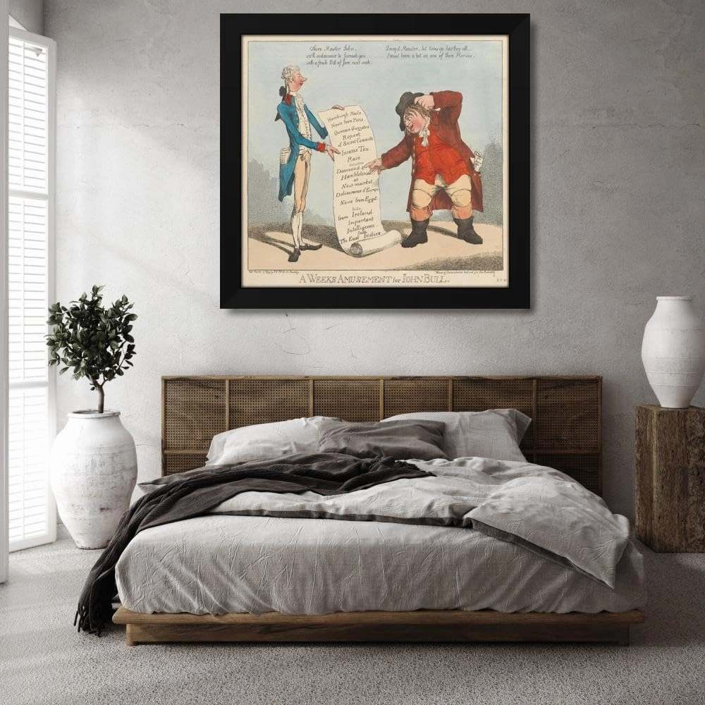 Charles Ansell 38x36 Huge Black Modern Framed Art Print Titled: A Weeks Amusement for John Bull (1799)