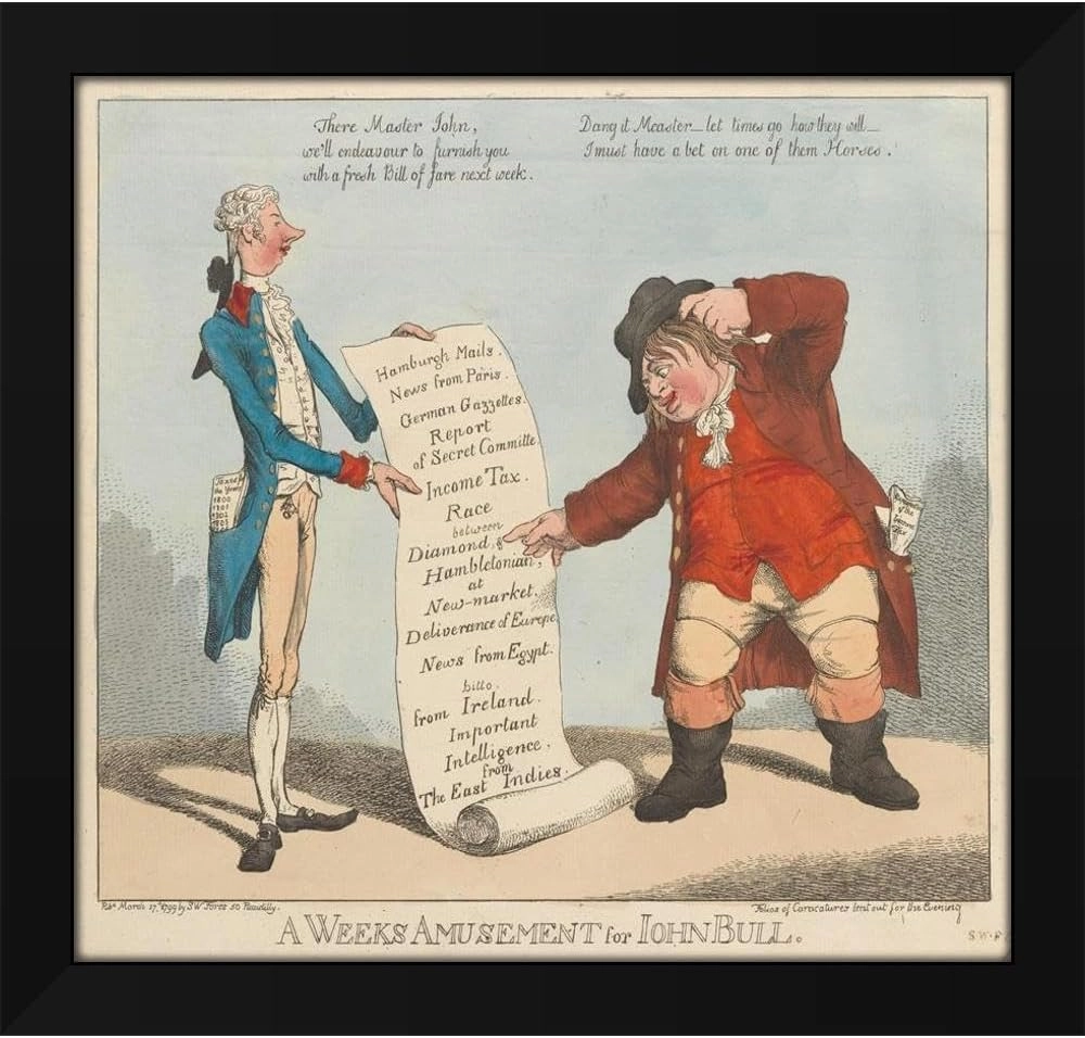 Charles Ansell 38x36 Huge Black Modern Framed Art Print Titled: A Weeks Amusement for John Bull (1799)