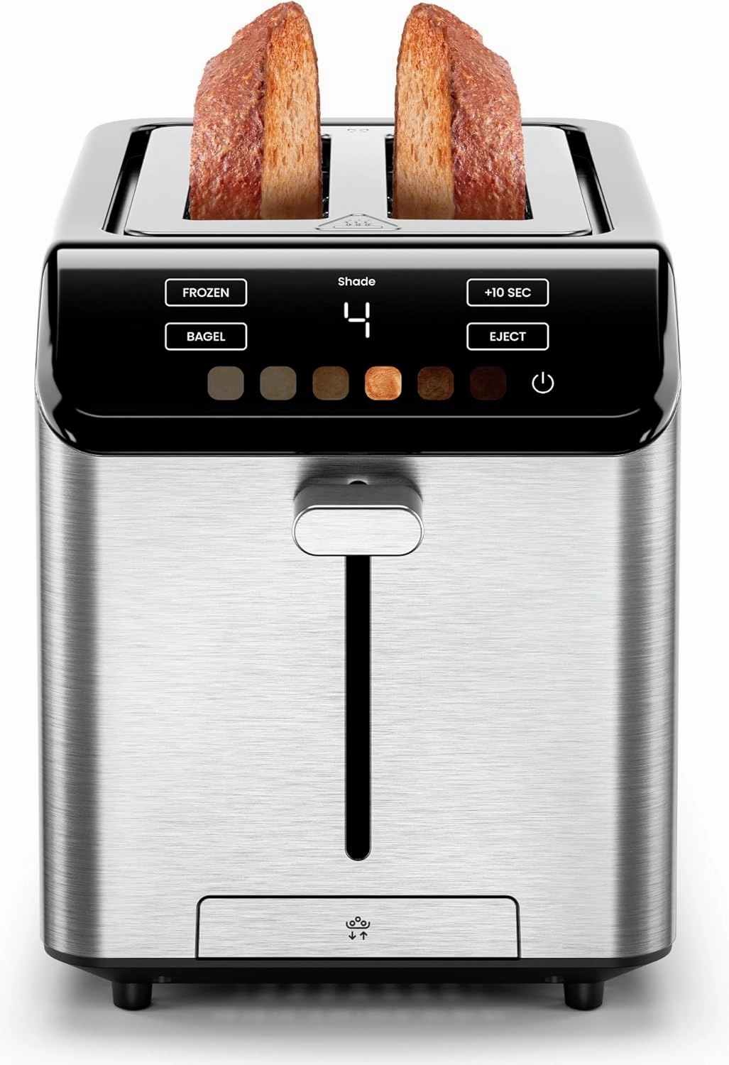 Chefman Smart Touch 2 Slice Digital Toaster, 6 Shade Settings, Touchscreen Controls, Extra-Wide Slots for Thick Breads & Bagels,  10 Seconds, Defrost, Removable Crumb Tray – Stainless Steel