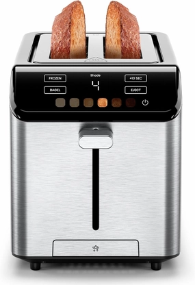 Chefman Smart Touch 2 Slice Digital Toaster, 6 Shade Settings, Touchscreen Controls, Extra-Wide Slots for Thick Breads & Bagels,  10 Seconds, Defrost, Removable Crumb Tray – Stainless Steel