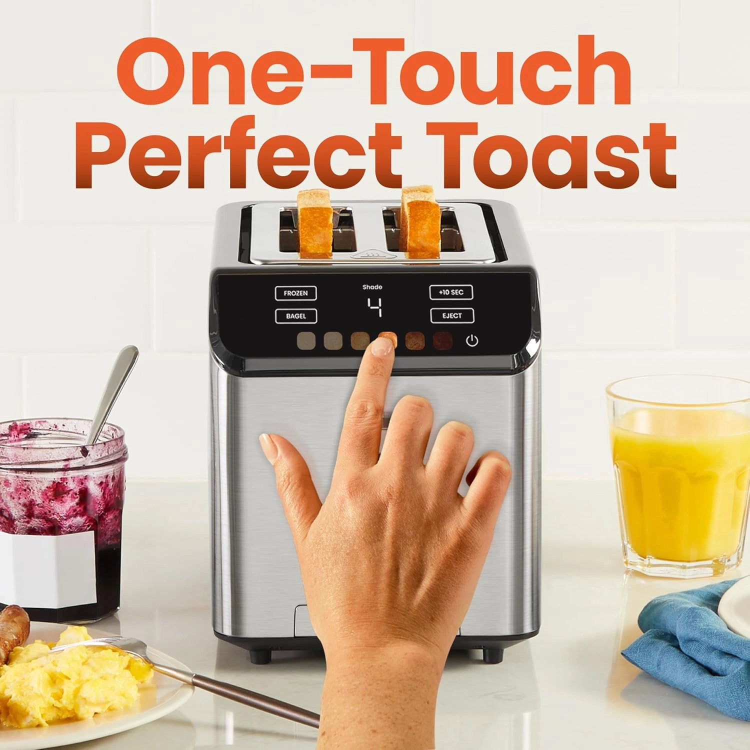 Chefman Smart Touch 2 Slice Digital Toaster, 6 Shade Settings, Touchscreen Controls, Extra-Wide Slots for Thick Breads & Bagels,  10 Seconds, Defrost, Removable Crumb Tray – Stainless Steel