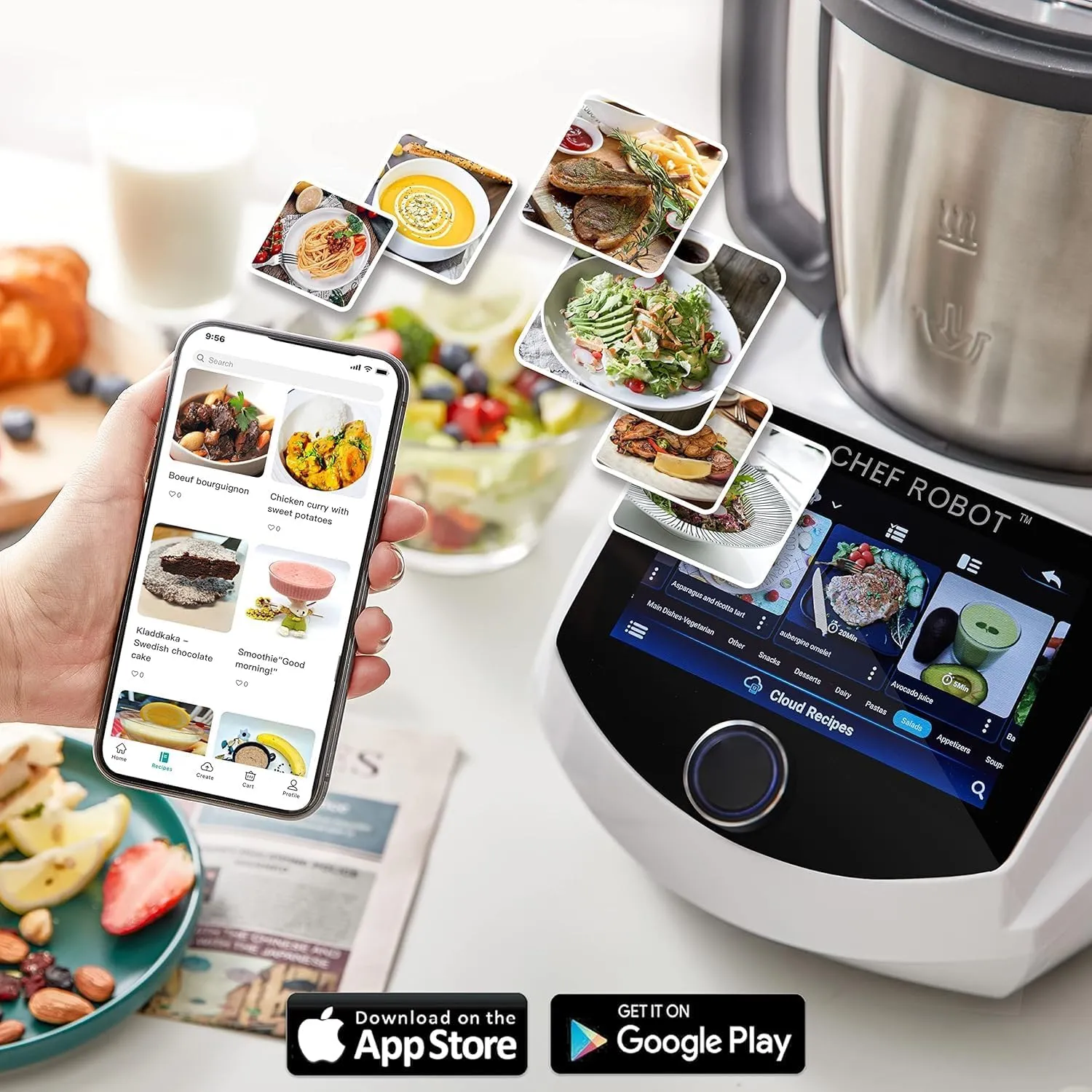 ChefRobot Smart Food Processor UltraCook All-in-One Auto Cooking Machine,3.5L Capacity,600  Online Recipes, Built-in Scale, 7 inch TFT Screen, Self-Cleaning, Multifunctional Kitchen Appliance