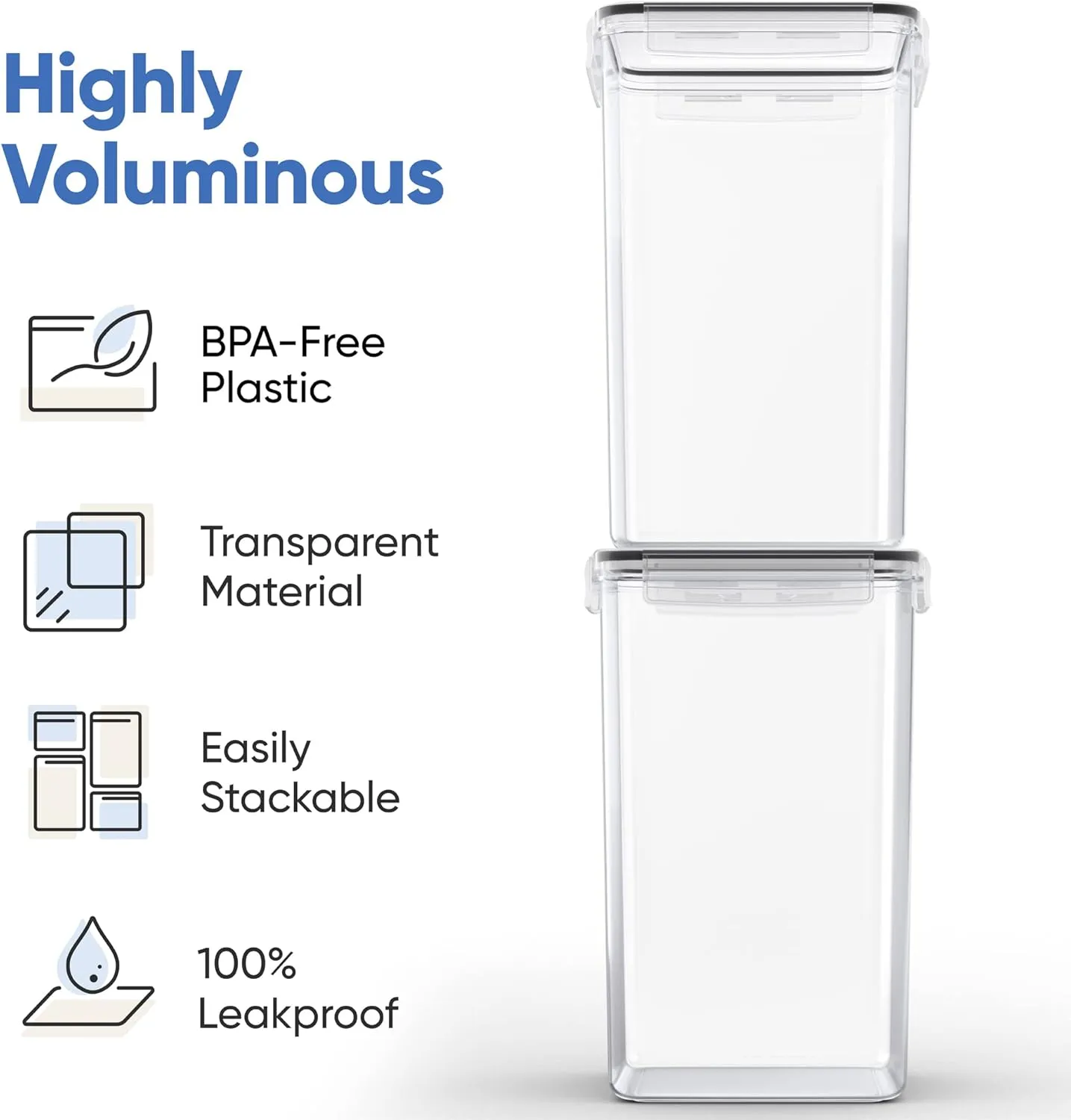 Chef's Path Extra Large Airtight Food Storage Containers with Lids, Pack of 2, 6.5L, 220Oz, Airtight Kitchen and Pantry Bulk Canisters for Flour, Sugar, Rice, and Baking Supplies - Transparent