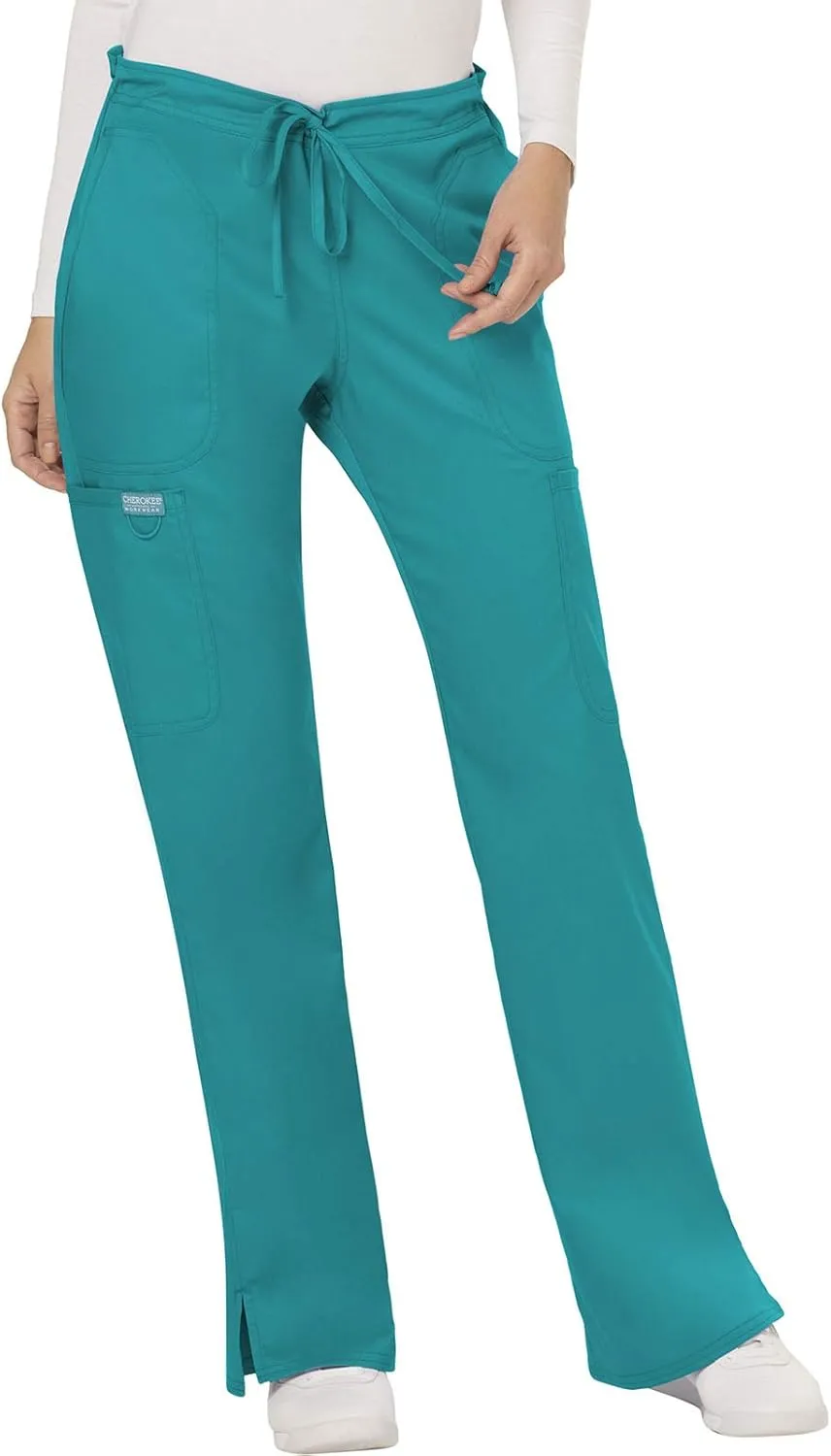 Cherokee Scrub Set For Women Modern Classic Fit 3 Pockets V-Neck Top WW620 with 5 Pockets Moderate Flare Leg Pant WW120