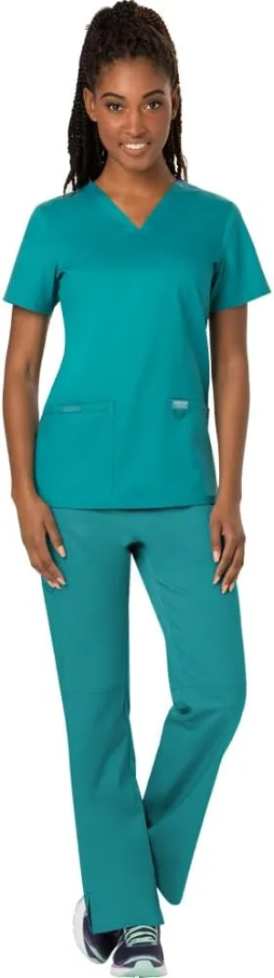 Cherokee Scrub Set For Women Modern Classic Fit 3 Pockets V-Neck Top WW620 with 5 Pockets Moderate Flare Leg Pant WW120