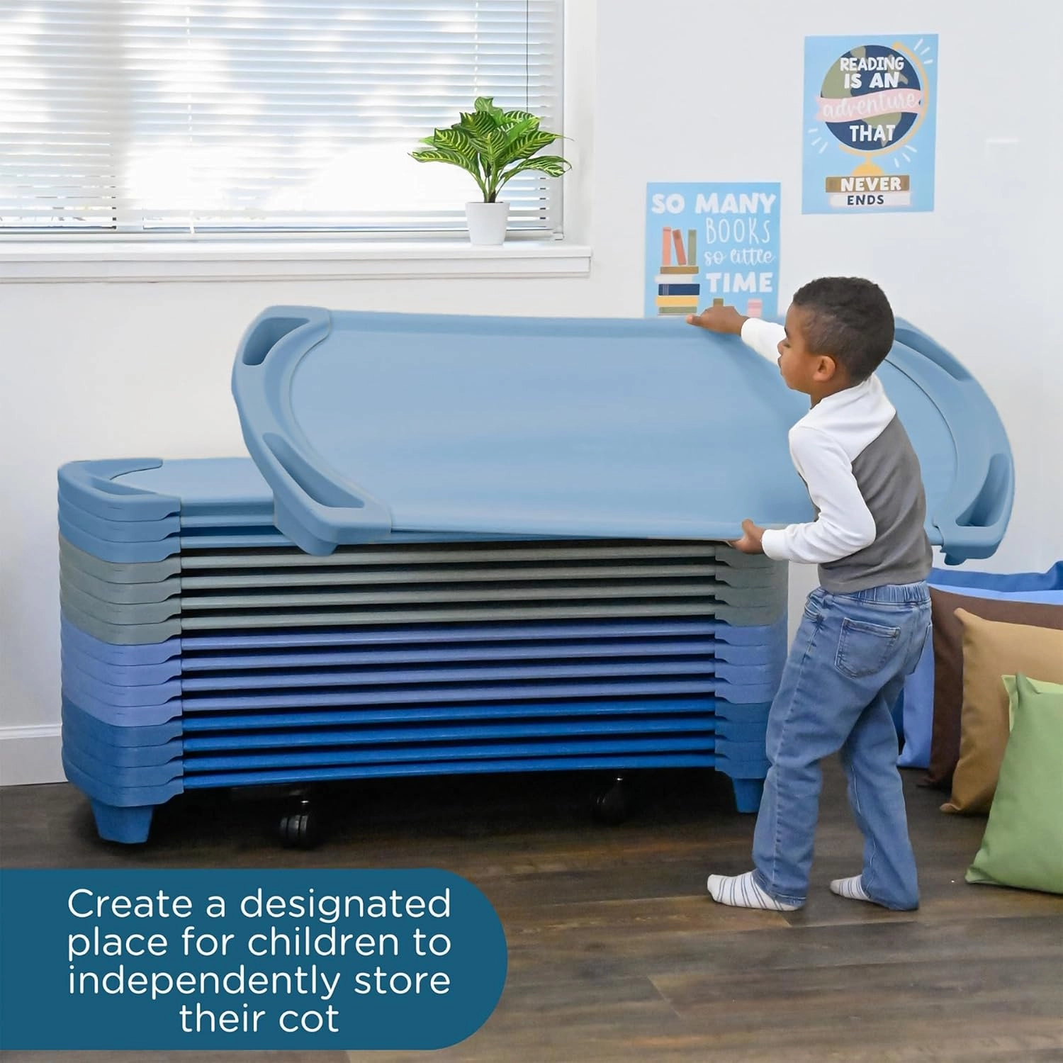 Children’s Factory SpaceLine Nap Cot, Kids Daycare and Preschool Sleeping Cot, Standard Size, Wedgewood