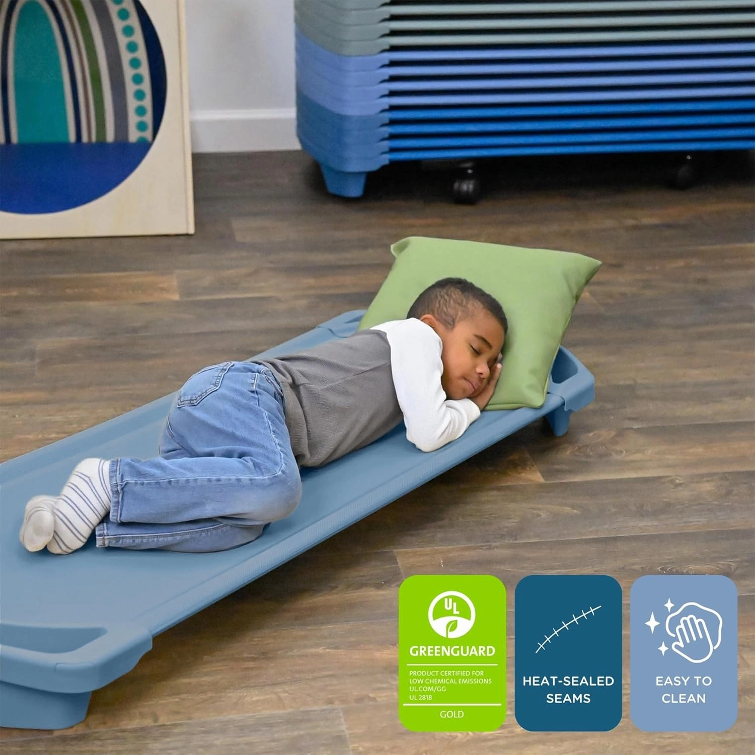Children’s Factory SpaceLine Nap Cot, Kids Daycare and Preschool Sleeping Cot, Standard Size, Wedgewood