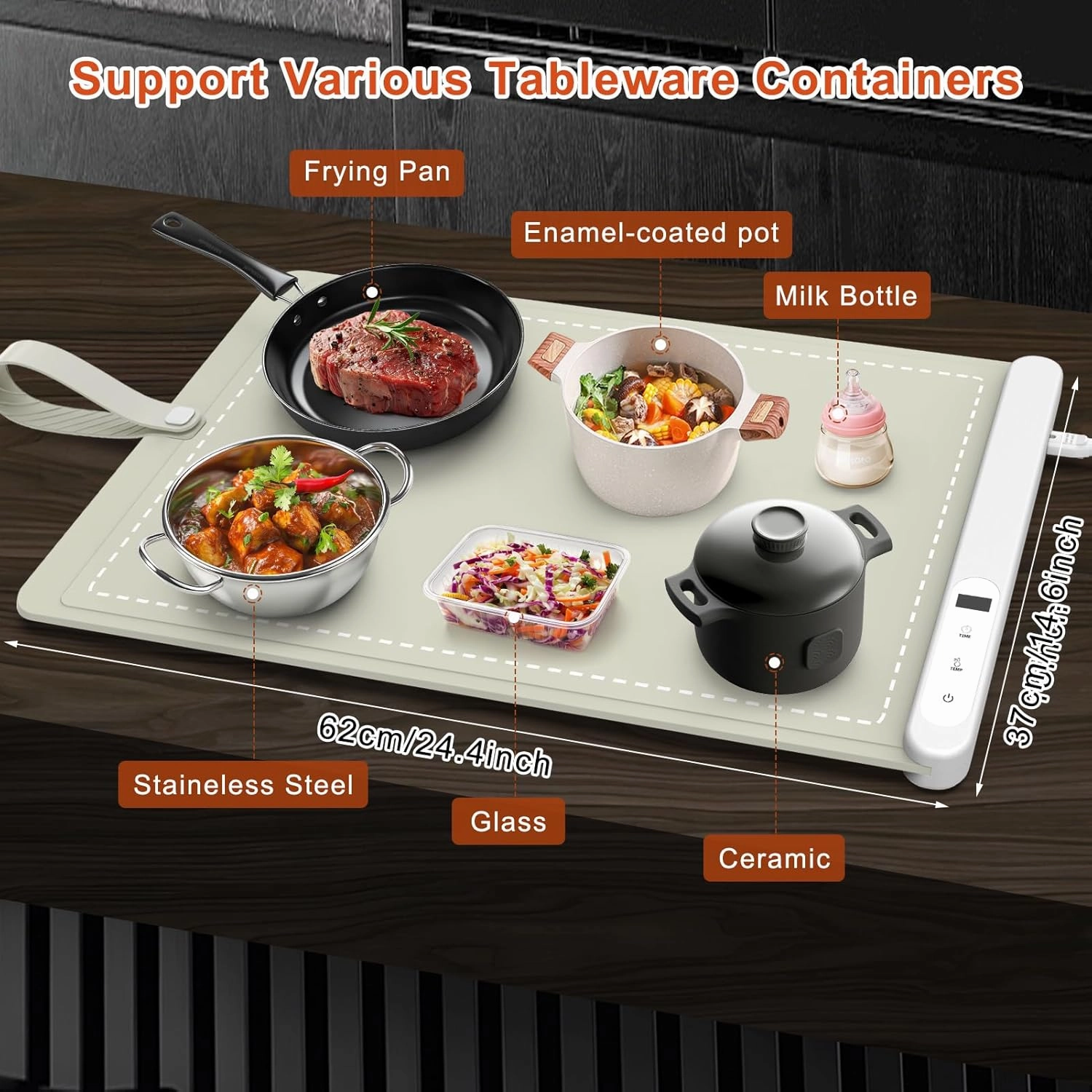 CiCiKiea Food Warming Mat - Electric Heating Food Warmer with 6 Temperature Settings & 6 Hours Timer, Full Surface Heating Food Warmer Rollable Heating Tray for Gatherings, Parties, Khaki