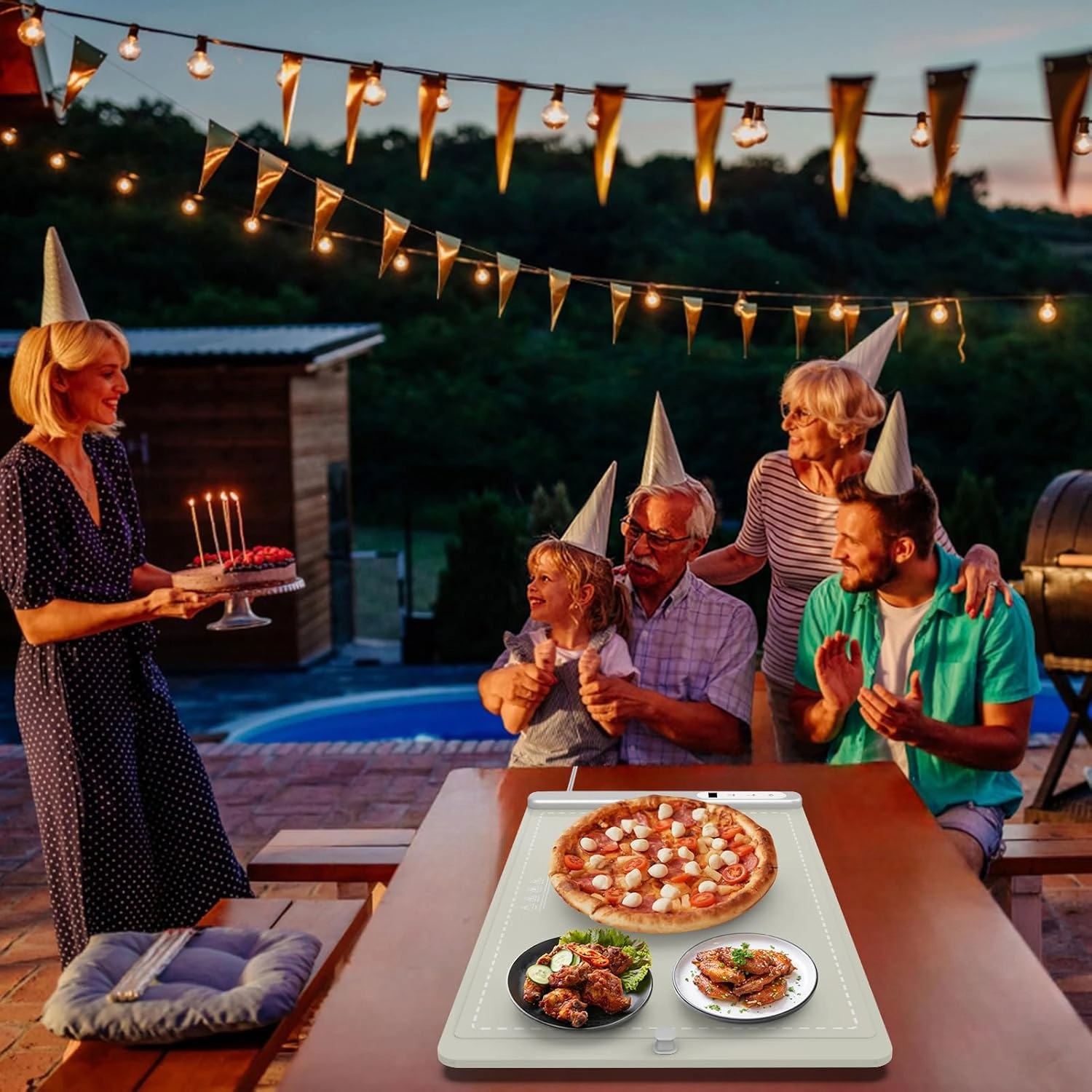 CiCiKiea Food Warming Mat - Electric Heating Food Warmer with 6 Temperature Settings & 6 Hours Timer, Full Surface Heating Food Warmer Rollable Heating Tray for Gatherings, Parties, Khaki