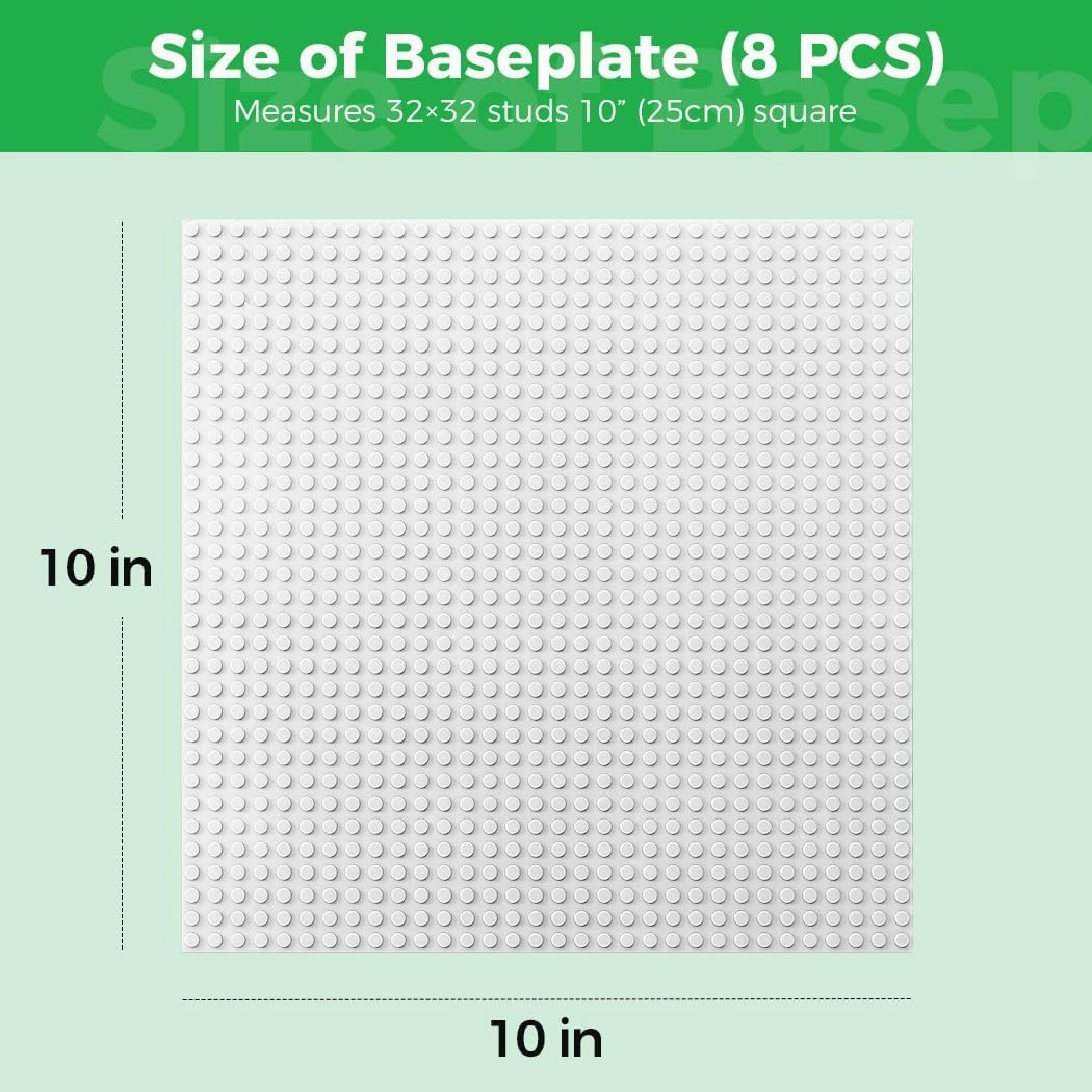 Classic Baseplates Building Plates for Building Bricks 100% Compatible with All Major Brands-Baseplate 10" x 10", White,Pack of 8
