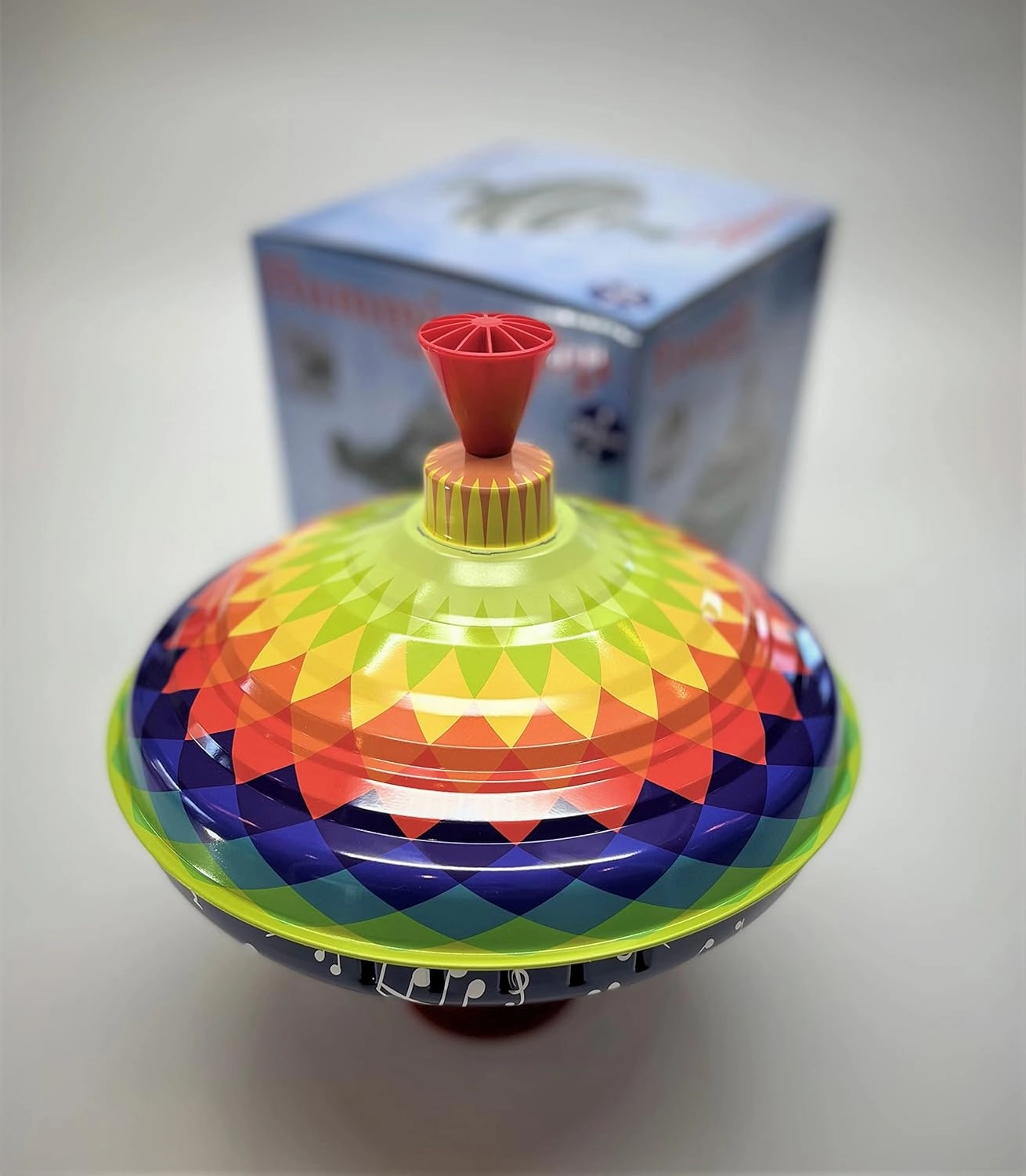 Classic Choral Multicolor Spinning Tin Top Toy from KsmToys The Funny Buzzing Multitaonal Hum Gets Louder As The Top Spins Faster, 9x9x9 Ages 18 m 