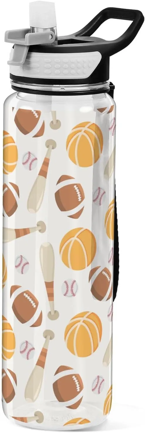 Clear Tritan Sports Water Bottle with Straw for Adults Kids Leakproof 32oz Bpa Free Plastic Water Bottle for Bike Gym School Travel Baseball Basketball
