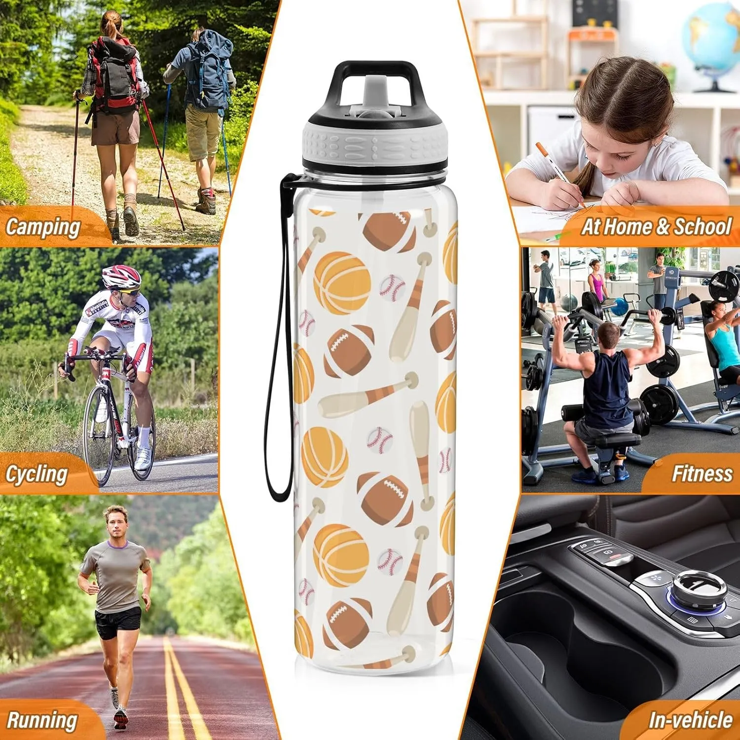 Clear Tritan Sports Water Bottle with Straw for Adults Kids Leakproof 32oz Bpa Free Plastic Water Bottle for Bike Gym School Travel Baseball Basketball