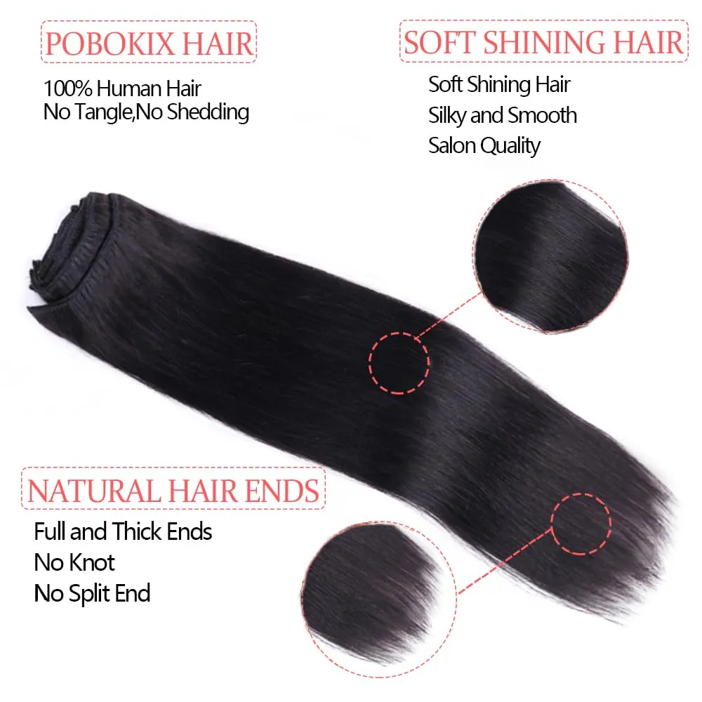 Clip in Hair Extensions Real Human Hair Straight Brazilian Human Hair Clip in Extensions 8Pcs 120g Silky Straight Remy Hair Clip ins for Women (18inch, #1B Natural Black)