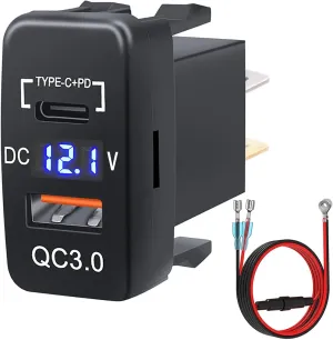 Cllena Quick Charge 3.0 & PD USB C Dual USB Port Charger Socket Power Adapter for Toyota