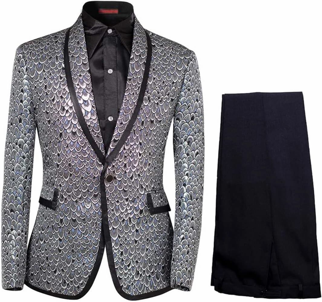 Cloudstyle Men's Luxury Slim Fit Stylish Suit Blazer Jacket & Trousers Set 2-Piece