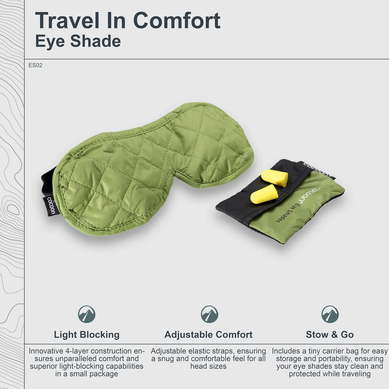 COCOON - Premium - Eye Shade, Sleep Eye Mask for Men Women, Light Blocking, Foam Ear Plugs, Compact 9"x 3"x .4"